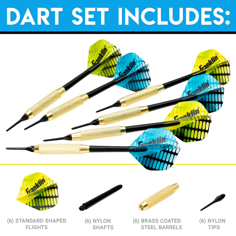 Franklin Sports Soft Tip Darts Set - 6 Pack of 18 Gram Soft Tip Darts - Removable Standard Nylon Flights and Brass Barrels - Lightweight Full Dart Set - NewNest Australia