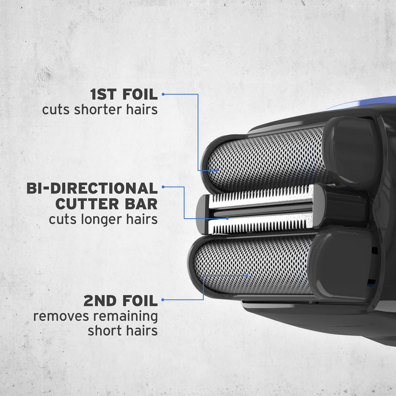 Wahl Clean and Close, Men’s Shaver, Electric Shavers for Men, Beard Shaving, Flex Foil, Waterproof, Easy Clean, Rubber Grip, LED Power Display, Black and Blue - NewNest Australia
