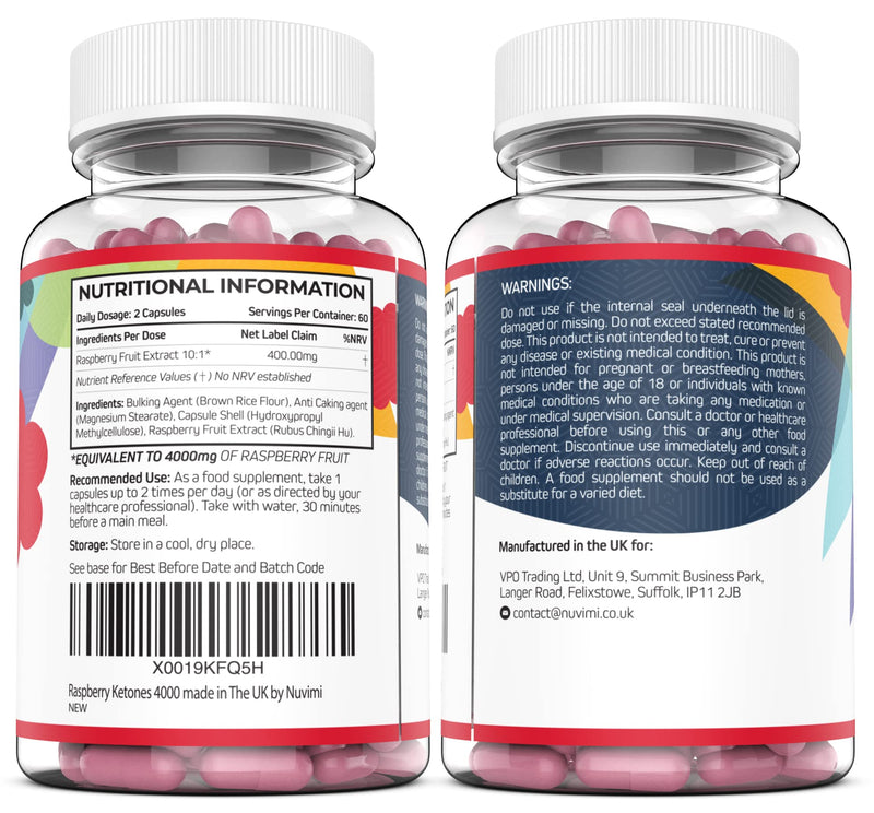 Raspberry Ketones 4000mg - 120 Raspberry Ketone Tablets (2 Month’s Supply) - Raspberry Ketones Max Strength Capsules, Created to Increase Results - UK Made to GMP Standards, by NUVIMI® - NewNest Australia