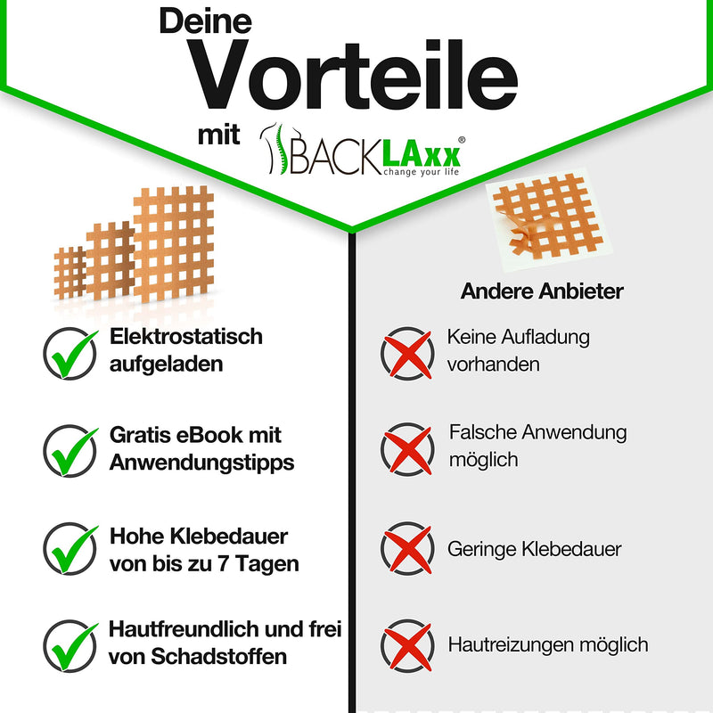 Backlaxx  Grid Tape 180 Pieces Premium Quality - Grid Plasters Set In Sizes Type A - Free Extensive Ebook With 60 Application Examples - Acupuncture Plasters Pain Plasters Crosstape - NewNest Australia