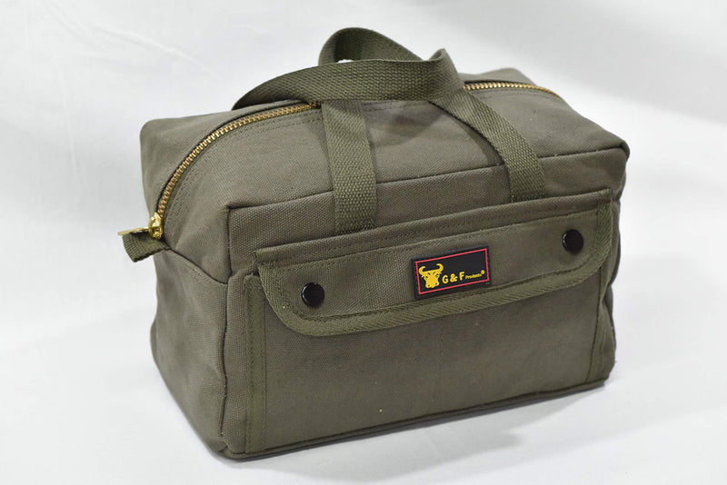 G & F Products Government Issued Style Mechanics Heavy Duty Tool Bag with Brass zipper and side pockets, tool bag for cars, drill, garden, and electrician. Olive Green , 11" x 7" x 6" - NewNest Australia