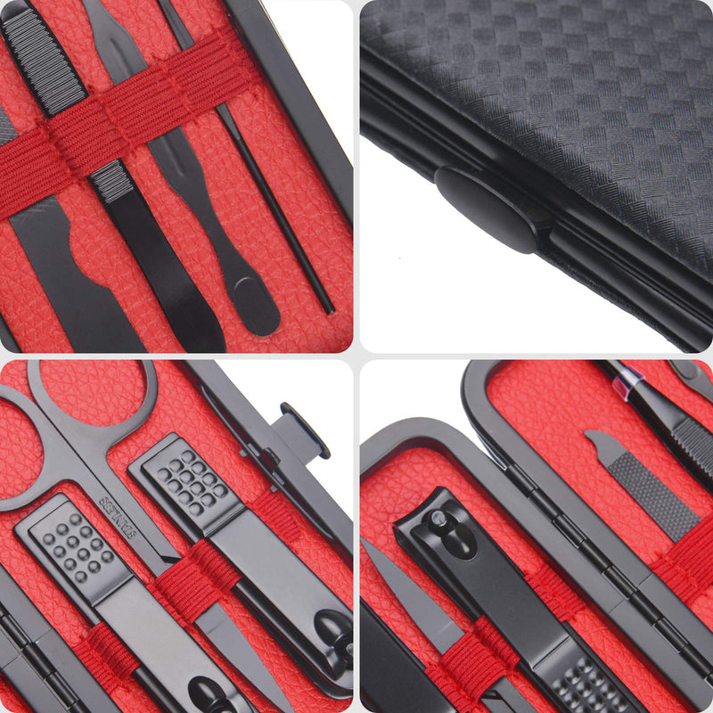 URAQT Nail Clippers, 7 pcs Professional Manicure Set, Nail Scissors & Eyebrow Grooming Kit, Stainless Steel Nail Care Tools with Luxurious Leather Case for Travel & Home Black-7pcs/Set - NewNest Australia