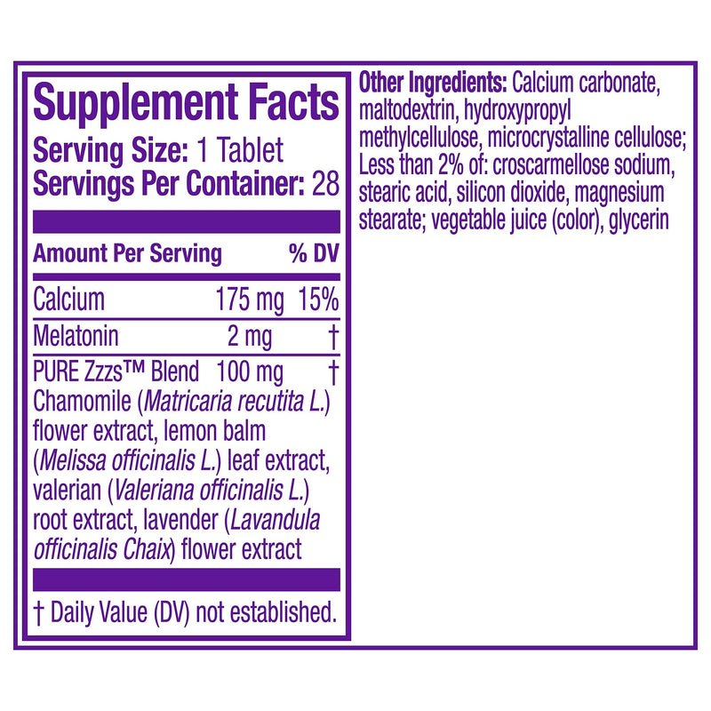 ZzzQuil PURE Zzzs, All Night Extended Release, Melatonin Sleep Aid Supplement with Lavender & Valerian Root, Sleeping Pills for Adult, Drug-Free, 28 Tablets (Pack of 2) - NewNest Australia