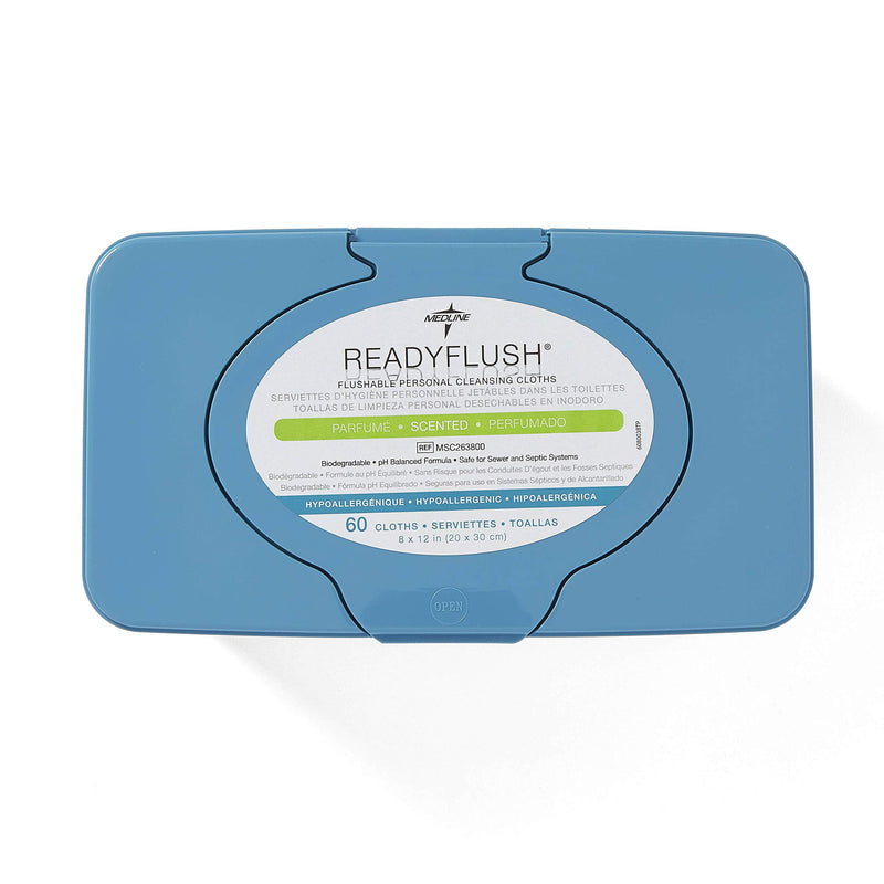 Medline ReadyFlush Large Adult-Sized 8x12 Personal Cleansing Cloths - Tub of 60 Flushable Wipes Standard - NewNest Australia