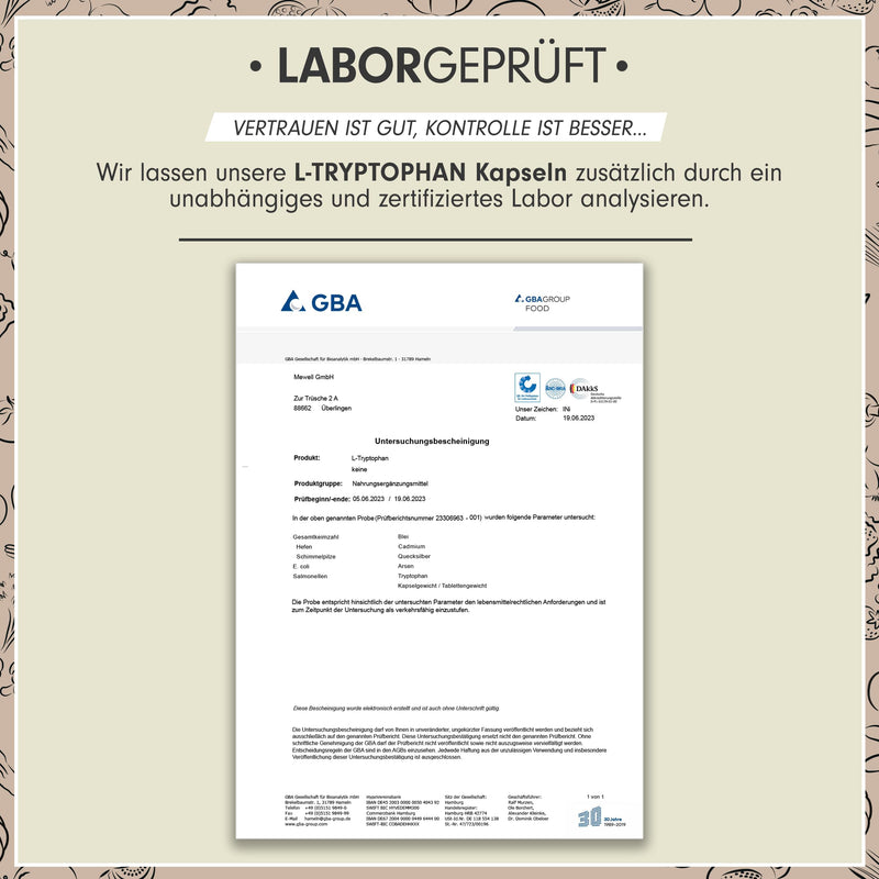 L-Tryptophan High Dose - 300 L-Tryptophan Capsules Vegan - 500 Mg L-Tryptophan Per Capsule - 10 Months Range - L-Tryptophan From Vegetable Fermentation - Laboratory Tested Without Unwanted Additives - NewNest Australia