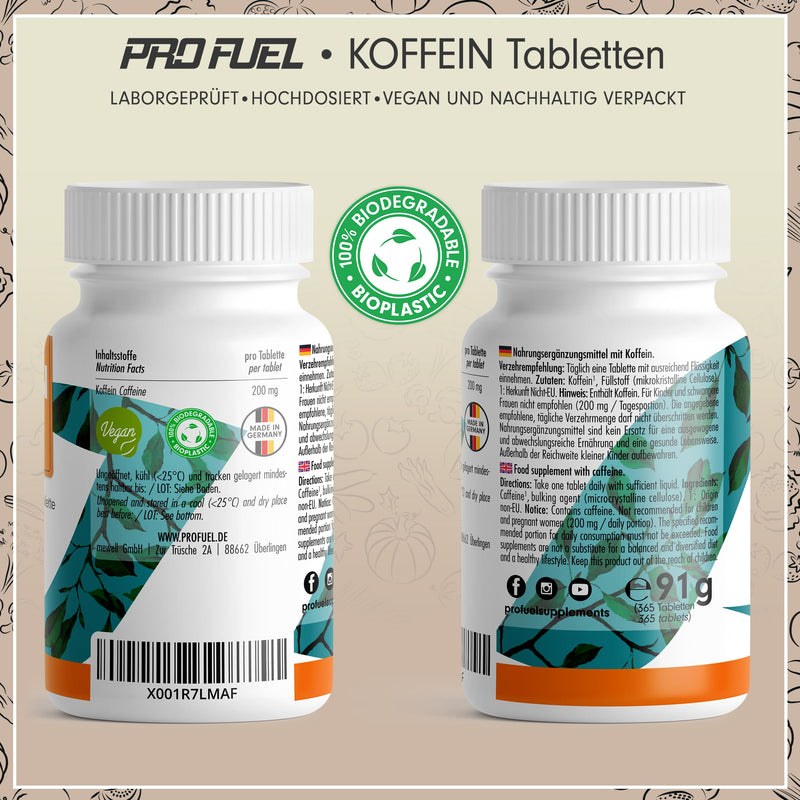 Caffeine Tablets 365X - 200 Mg Caffeine Per Tablet - Optimally High Dose - Laboratory Tested For Active Ingredient Content And Purity - Without Unwanted Additives - Supply For A Whole Year - 100% - NewNest Australia
