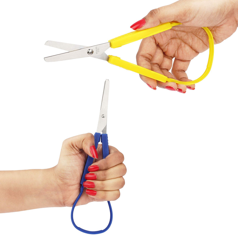 Handi Stitch 6 Pack 20cm/8 inches Adaptive Easy Grip Loop Scissors - Right & Left Hand Use - Squeeze Design Handles for Small Hands & Special Needs - Easy Self Opening Scissors for Children & Adults - NewNest Australia
