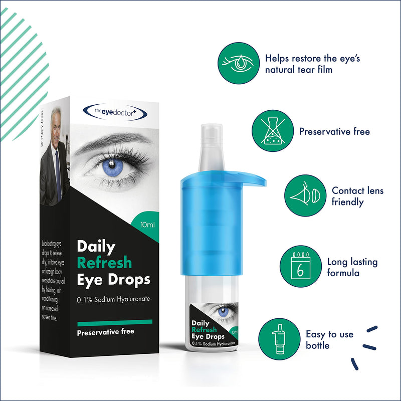 The Eye Doctor Eye Drops Refresh Twin Pack - Preservative Free Eye Drops Dry Eye Relief - 0.1% Sodium Hyaluronate - Daily Refresh Tired Eyes - Suitable for Contact Lenses - 2X 10ml Easy to Use Bottle 10 ml (Pack of 2) - NewNest Australia