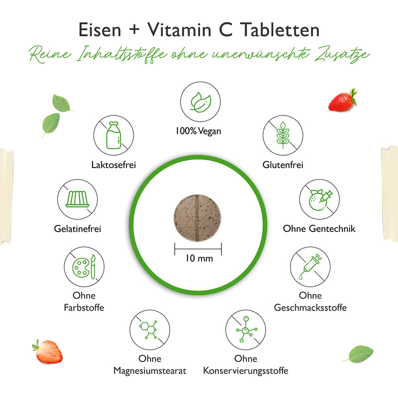 Iron - 365 tablets with 40 mg of pure iron + natural vitamin C - Premium raw material: iron bisglycinate (iron chelate) - high dose - vegan - laboratory tested - NewNest Australia