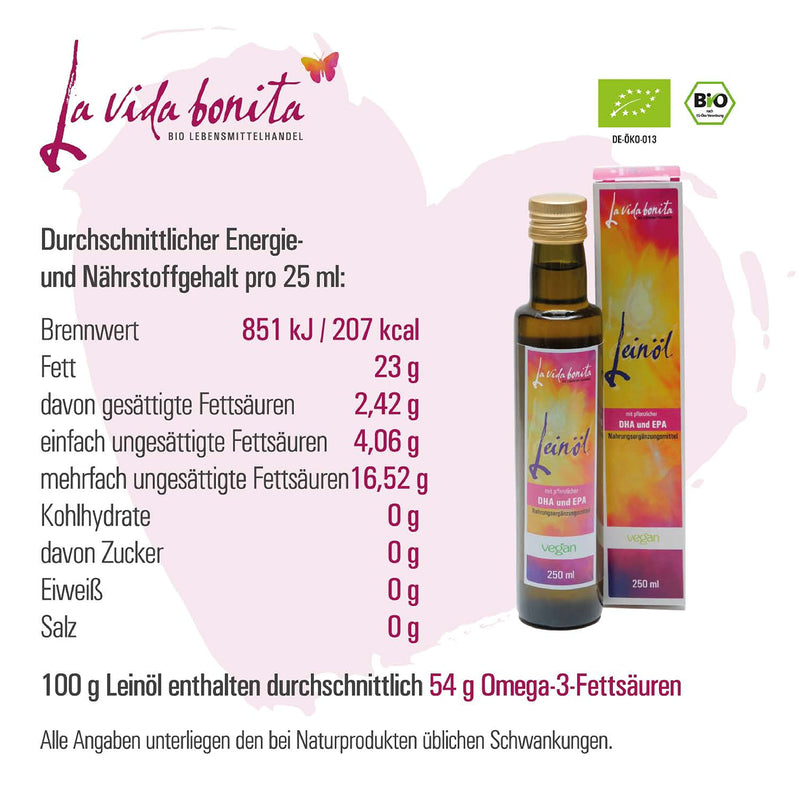 250 ml fresh linseed oil with vegetable DHA and EPA I 100% fresh from 1st pressing in Germany I Rich in omega-3 fatty acids I vegan, raw food, lactose-free & gluten-free, sugar-free 250 ml (pack of 1) - NewNest Australia