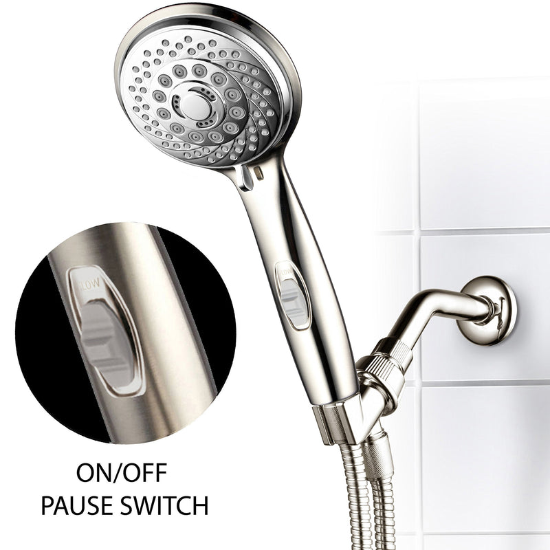 HotelSpa 7-Setting Ultra-Luxury Handheld Shower-Head with Patented On/Off Pause Switch (Brushed Nickel/Chrome) Brushed Nickel / Chrome - NewNest Australia