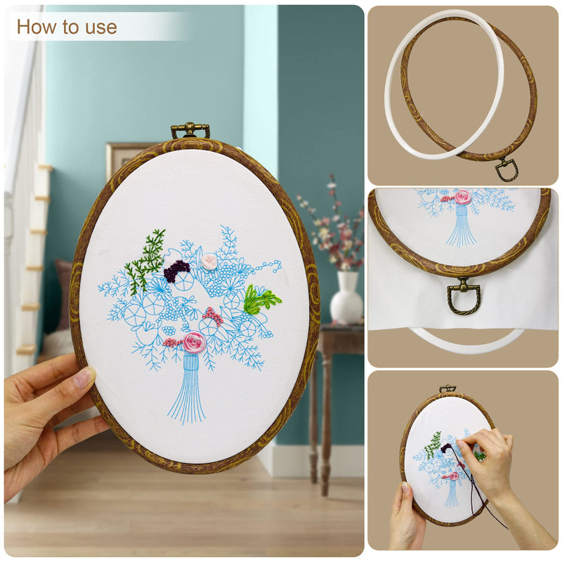 5Pcs Oval Embroidery Hoop - Imitation Wood Cross Stitch Hoop Frame Set, Display Embroidery Rings for Needlepoint Sewing Craft (5 Different Sizes) 5pcs oval hoops - NewNest Australia