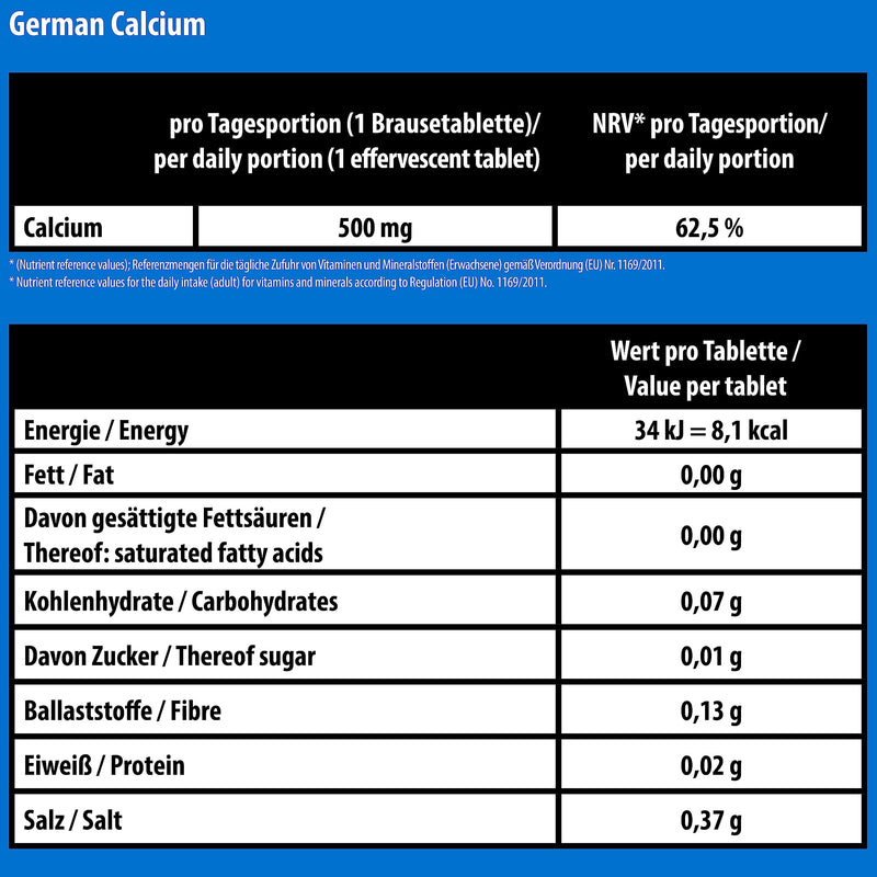 Calcium effervescent tablets 5x20 pieces. Lemon flavor - 500 mg calcium - T&D Pharma German Calcium - Made in Germany 20 pieces (pack of 5) - NewNest Australia