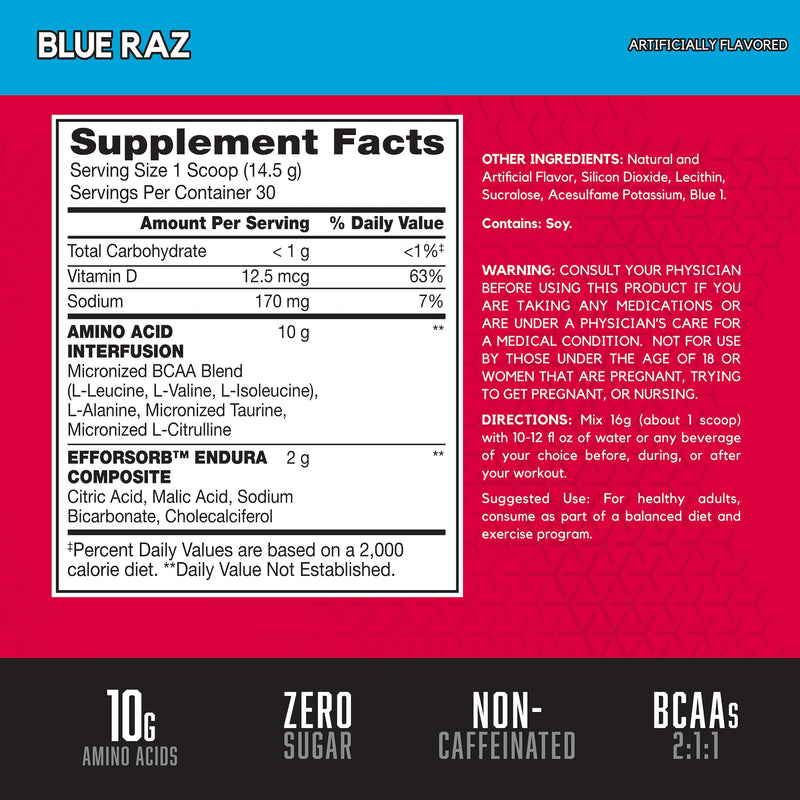 BSN Amino X Muscle Recovery & Endurance Powder with BCAAs, 10 Grams of Amino Acids, Keto Friendly, Caffeine Free, Flavor: Blue Raspberry, 30 Servings (Packaging May Vary) 30 Servings (Pack of 1) - NewNest Australia