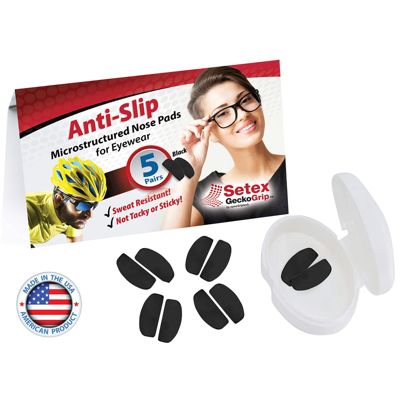 Setex Gecko Grip 1mm Anti Slip Eyeglass Nose Pads, (5 Black Pair) USA Made, Innovative Microstructured Fibers, 1mm x 7mm x 16mm 5 Black Pairs - NewNest Australia