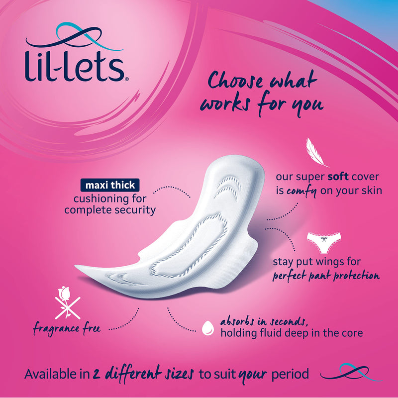 Lil-Lets Maxi Thick Period Pads X 30| Long Absorbency| with Wings | 1 Pack of 30 Maxi Pads |for Medium to Heavy Flow | Unscented | Super Soft Comfort Cover | Super Absorbency Towel - NewNest Australia