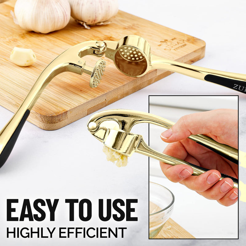 Zulay Kitchen Garlic Press With Soft, Easy To Squeeze Ergonomic Handle - Garlic Mincer Tool With Sturdy Design Extracts More Garlic Paste - Easy To Clean Garlic Crusher And Ginger Press (Gold) Gold - NewNest Australia