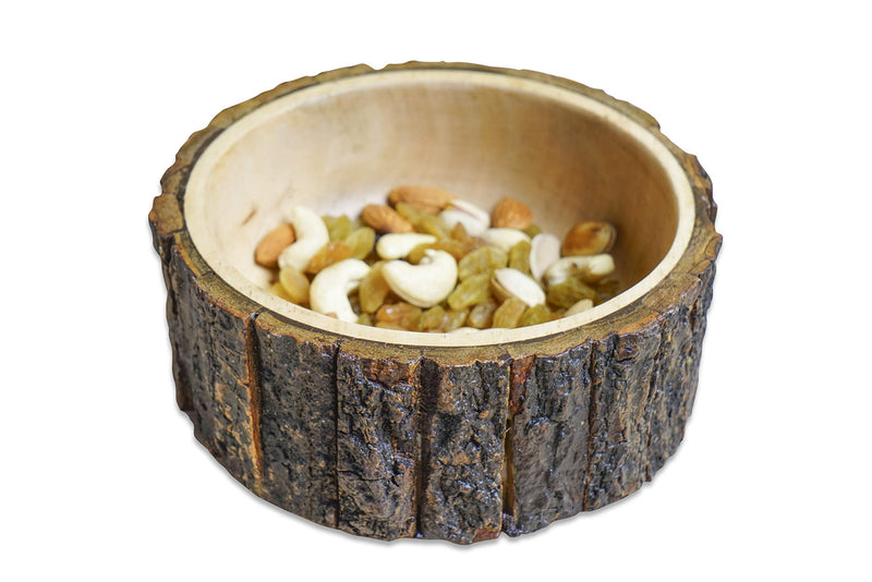 NewNest Australia - GoCraft Mango Wood Nut Bowl with Tree Bark, Small, 6" Diameter x 3" Height, Single Bowl 