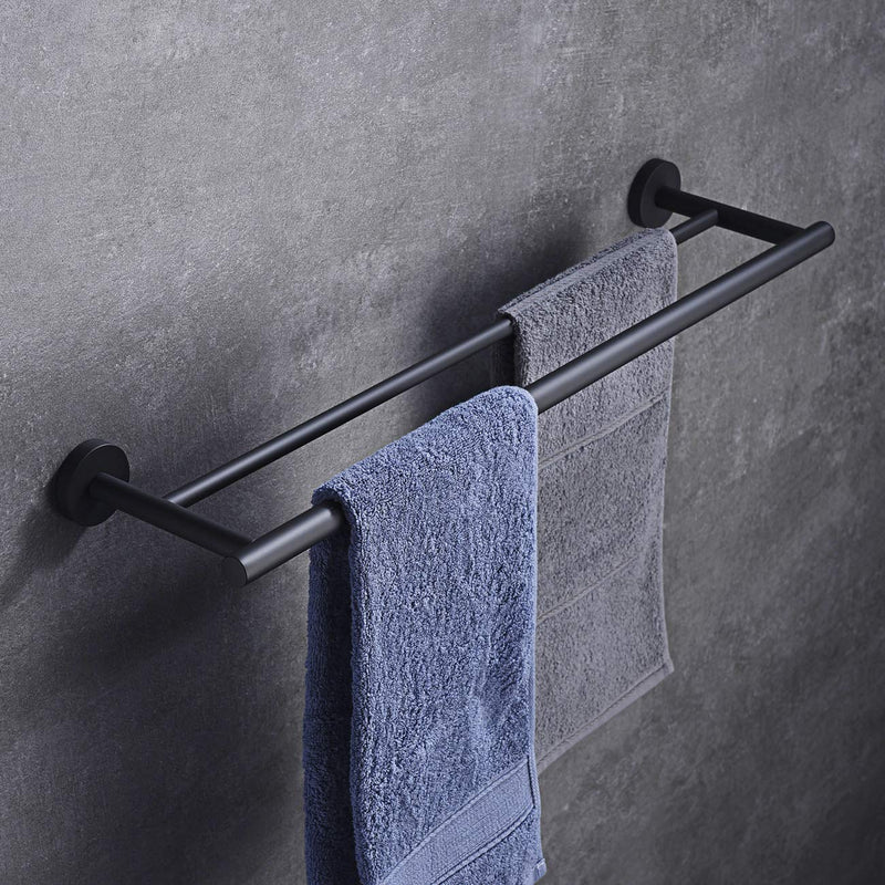 Hoooh Double Bath Towel Bar, 24-Inch Matte Black Stainless Steel Hand Towel Rack for Bathroom, A102L60-BK - NewNest Australia