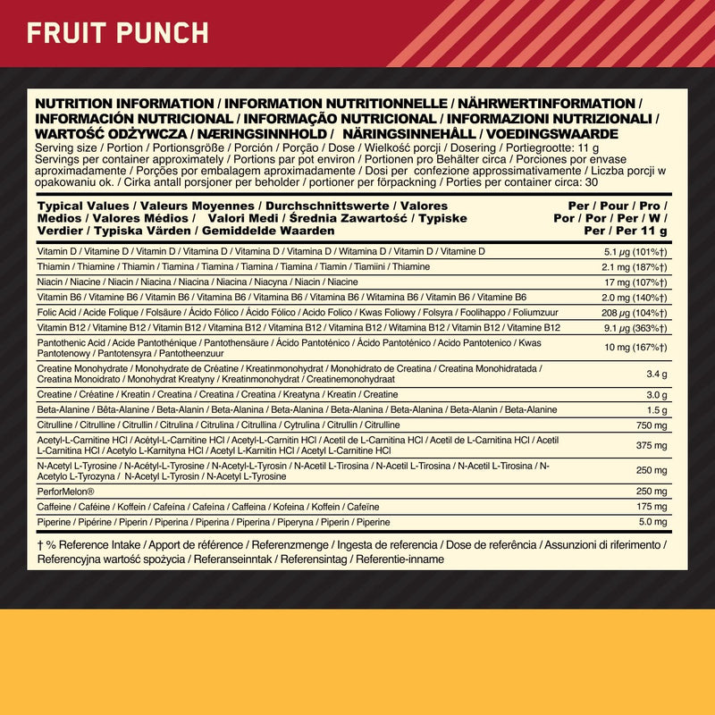 Optimum Nutrition Gold Standard Pre Workout Powder, Energy Drink with Creatine Monohydrate, Beta Alanine, Caffeine and Vitamin B Complex, Fruit Punch, 30 Servings, 330g, Packaging May Vary - NewNest Australia