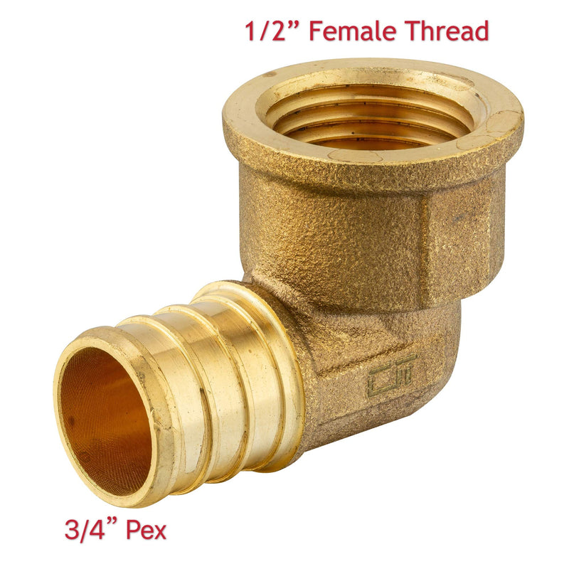 (Pack of 5) EFIELD PEX 3/4"x1/2" FEMALE THREADED NPT ELBOW ADAPTER BRASS CRIMP FITTINGS - LEAD FREE 5 PIECES - NewNest Australia
