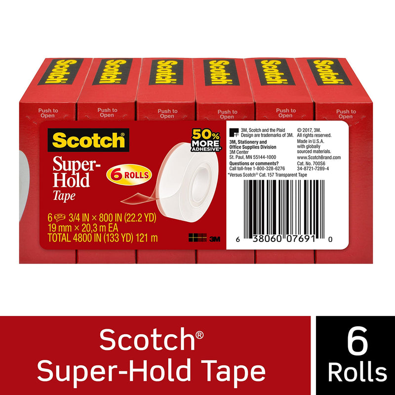 Scotch Super-Hold Tape, 6 Rolls, 50% More Adhesive, Trusted Favorite, 3/4 x 800 Inches, Boxed (700S6) - NewNest Australia