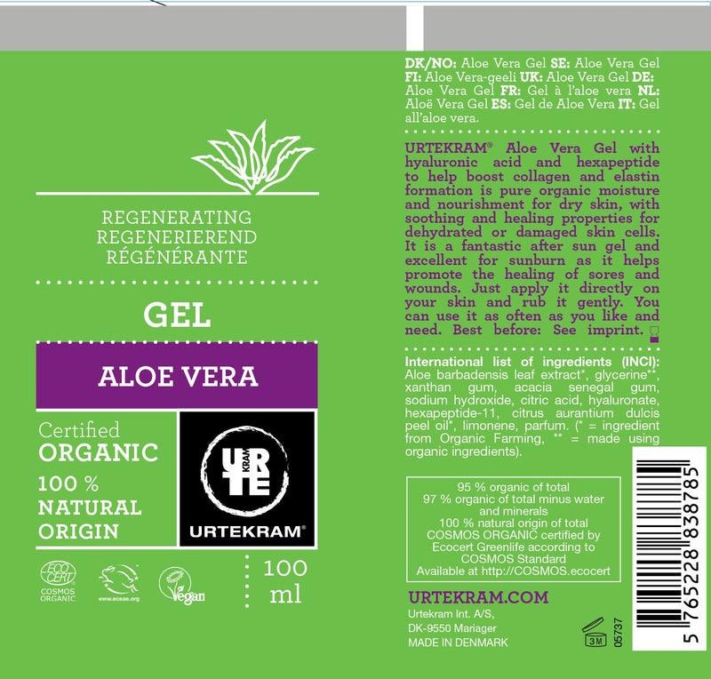 Urtekram Gel - Aloe Vera - All Skin Types - Vegan, Organic, Natural Origin, 100 ml - NewNest Australia