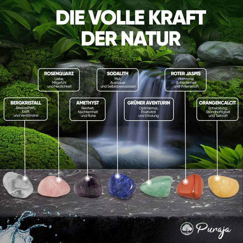 PURAJA Large waterstone mixture | 100% natural tumbled stones | Healing stone set with the 7 most popular chakra stones | 300g gemstones | Premium water stones for water treatment 300 g (pack of 1) - NewNest Australia