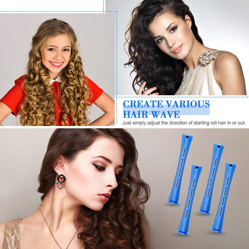 36 Pieces Cold Wave Rod Hair Perm Rods Hair Rollers Perming Rods Curlers with Steel Rat Tail Comb for Hairdressing Styling (Blue,0.35 Inch) 37 Piece Set Blue - NewNest Australia