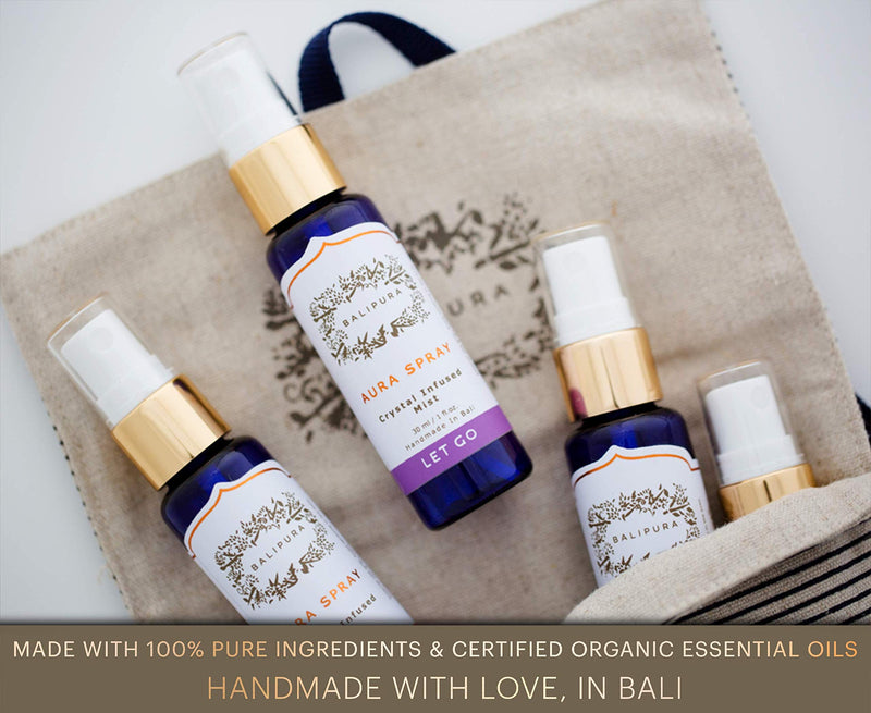 BALIPURA - Aura Healing Spray Mist - enriched with healing crystals and organic essential oils - gift set with linen bag, 4 x 30 ml - NewNest Australia