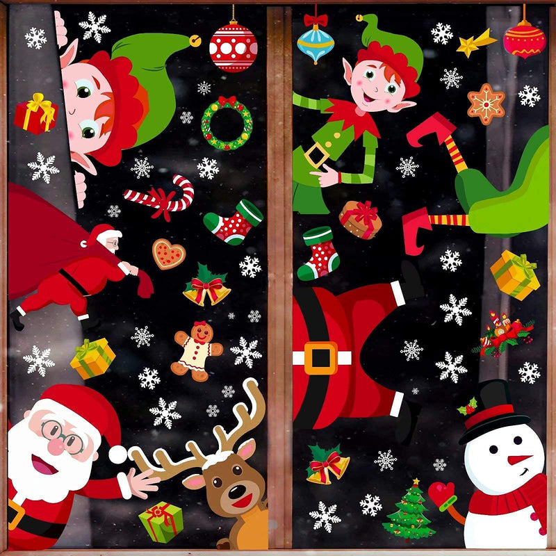 314 PCS 12 Sheets Christmas Window Clings Snowflake Decorations - Winter Wonderland Xmas Party Supplies - Santa Claus Elf Reindeer Peeking Decals - NewNest Australia