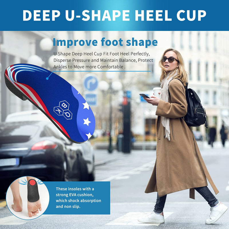 Orthotic Insoles, QBK 3/4 High Arch Support Plantar Fasciitis Insoles with Flag Pattern, Shoe Insoles Men and Women for Flat Feet, Arthritis, Supination, OverPronation and Pain Relieve, M M: 6-8 - NewNest Australia