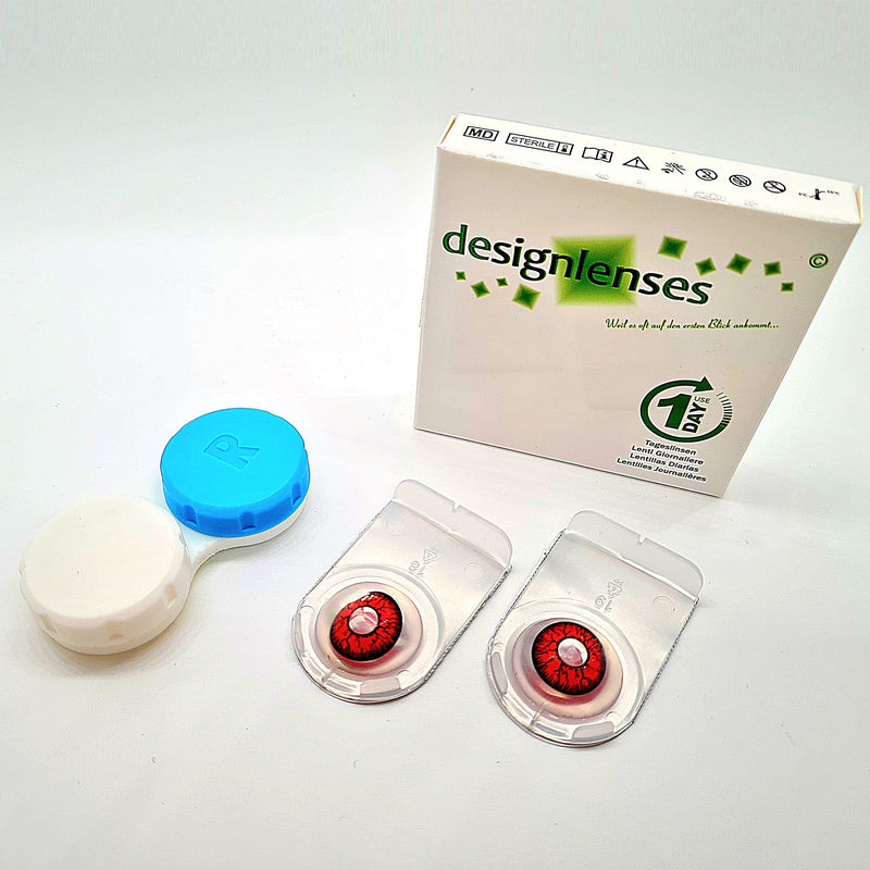 Designlenses, Colored Day Lenses Contact Lenses Red Without Prescription For Halloween Costume As Vampire, Carnival, Devil & Cosplay - 2 Pieces (1 Pair) Red Eye Lenses Colored Lenses - NewNest Australia