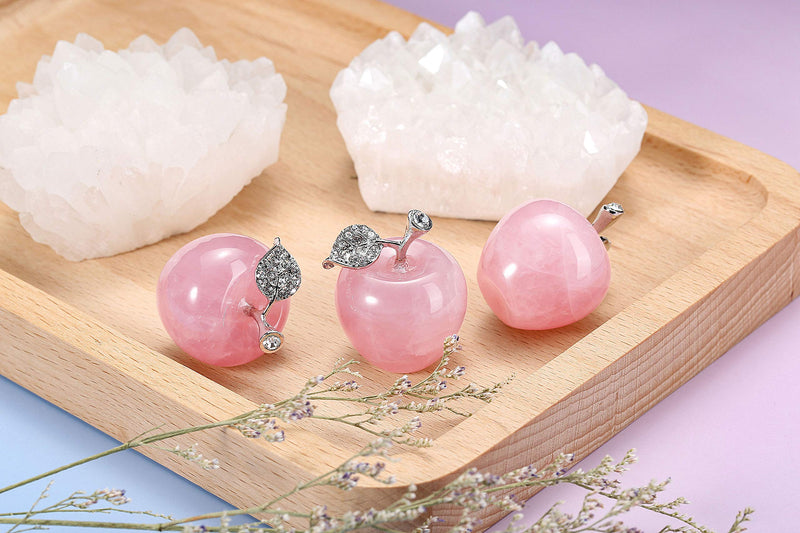 CrystalTears Healing Crystal Apple Figurine Set Handcarved Amethyst Rose Quartz Reiki Healing Quartz Crystal Gemstone Fruit Statue Ornaments for Paperweight Home Decor Meditation Christmas Gift 1.18" Amethyst+rose Quartz 1.18" - NewNest Australia