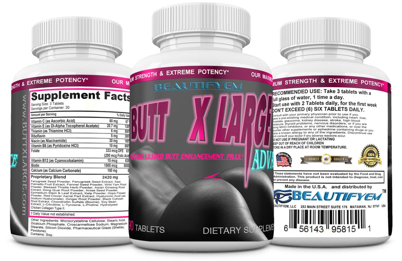 Butt X-Large Advance Butt Enlargement, Booty Enhancement. Butt Enhancer Pills. Fast Curved Bigger Glutes. 90 Tablets (Not a Butt Cream) - NewNest Australia