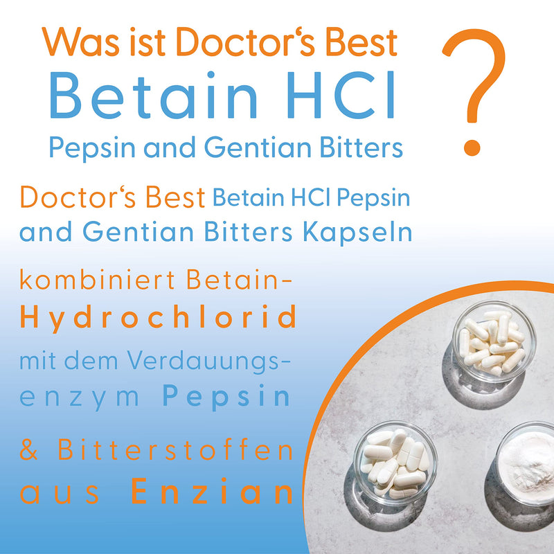 Doctor's Best, Betaine HCl (Betaine Hydrochloride) with pepsin and bitter substances from gentian, 650mg, 360 soft capsules, high dosage, laboratory tested, soy-free, gluten-free, without genetic engineering 360 pieces (pack of 1) 331.38 - NewNest Australia