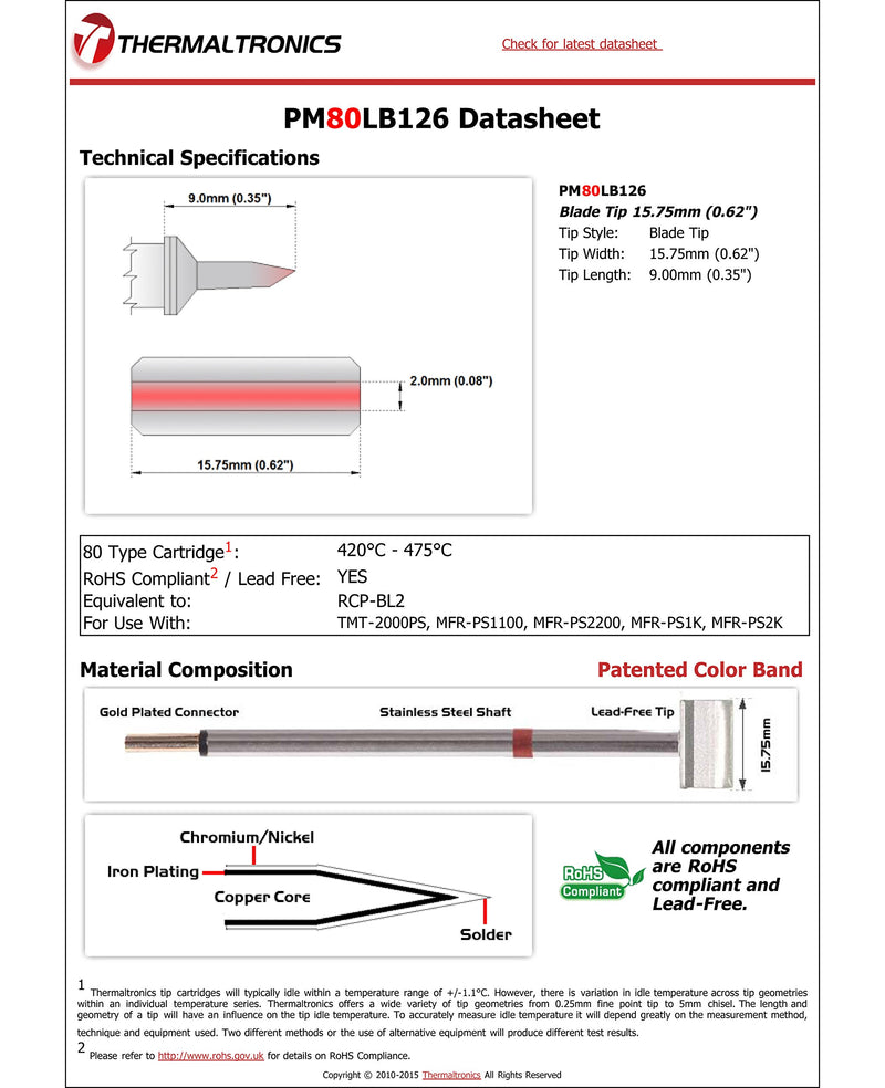 Thermaltronics PM80LB126 Blade Tip 15.75mm (0.62in) interchangeable for Metcal RCP-BL2 - NewNest Australia