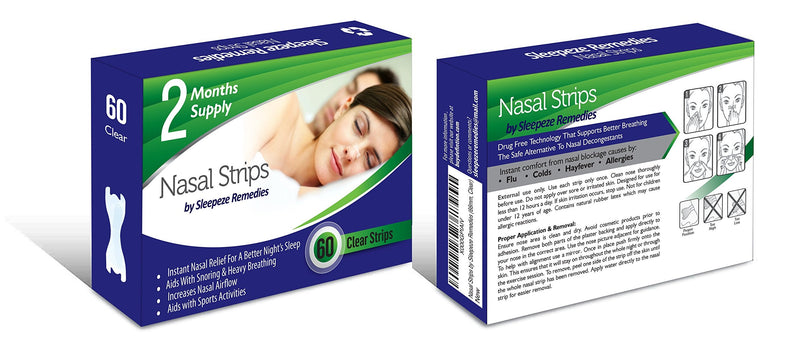 Nasal Strips Large, Clear (x 60 Pack) Nose Strips to Stop Snoring, Snore Strip to Help You Breathe Through Your Nose, Snore Stopper, Anti Snoring Breathing aids for Sleep by Sleepeze Remedies - NewNest Australia