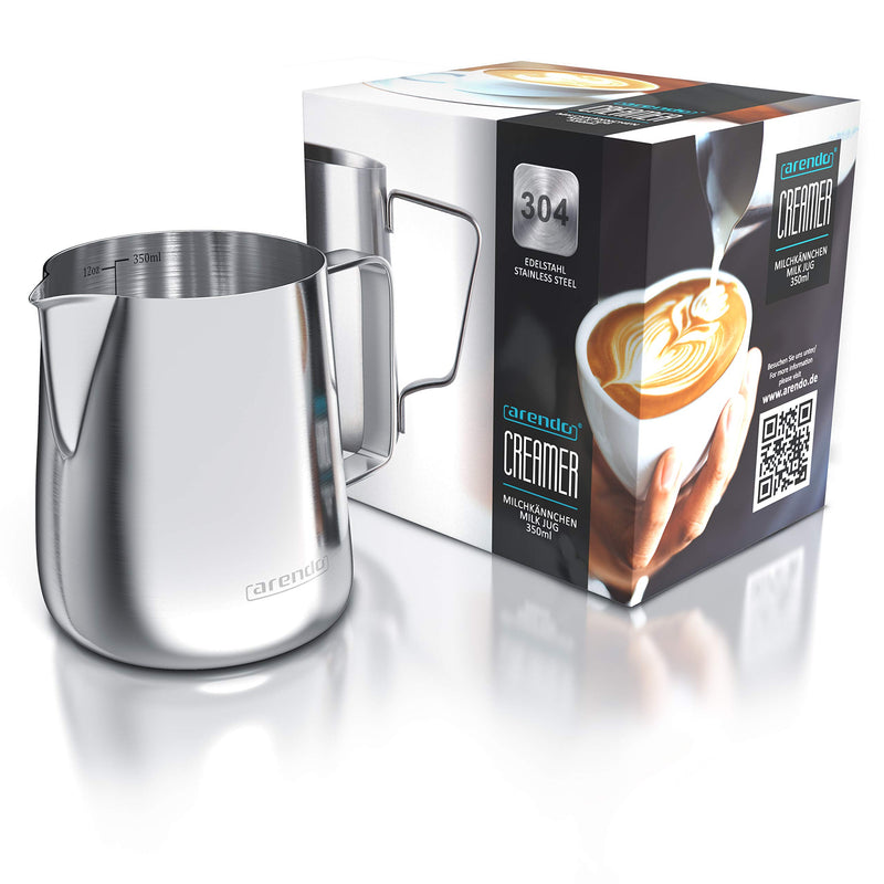 Arendo - Stainless Steel Milk jug 350 ml - Milk Pitcher - Non-drip - Ideal for Frothing Milk - Dishwasher Safe - Stainless Steel - Measuring Scale - Suitable for Induction hob - for Candle Making - NewNest Australia