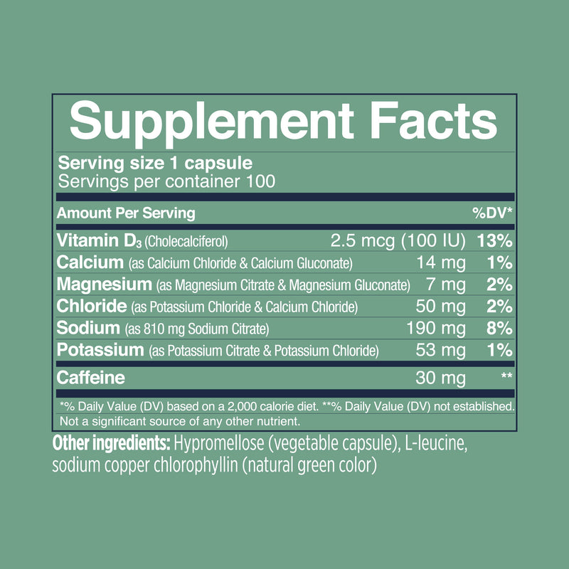 SaltStick Caps PLUS 100 salt & mineral capsules with electrolytes (sodium, potassium, calcium, magnesium), vitamin D3 and caffeine, 110 g - NewNest Australia