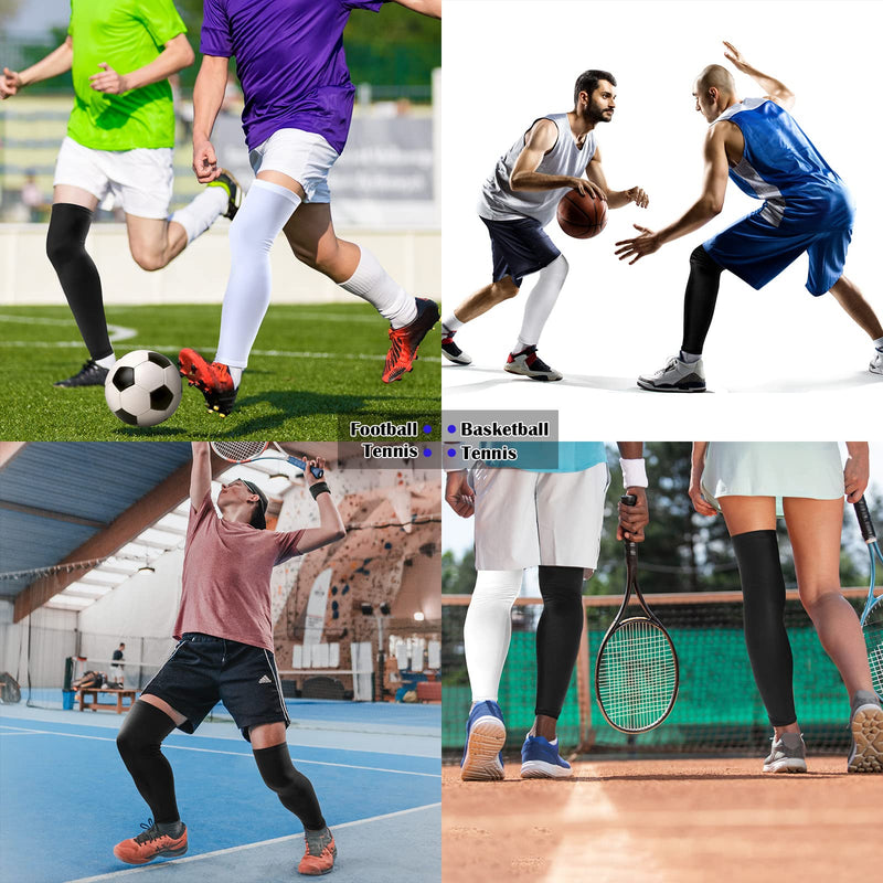 Leg Sleeves Compression Long Knee Sleeve UV Protection for Men Women Sport Basketball Football (Black, White,4 Pieces) 4 Black, White - NewNest Australia
