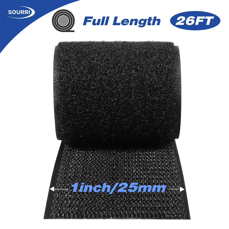 1 Inch x 26 Feet Hook and Loop Tape Sticky Back Fastener Roll, Nylon Self Adhesive Heavy Duty Strips Fastener for Home Office School Car and Crafting Organization 26ft x 1in Black 1 - NewNest Australia