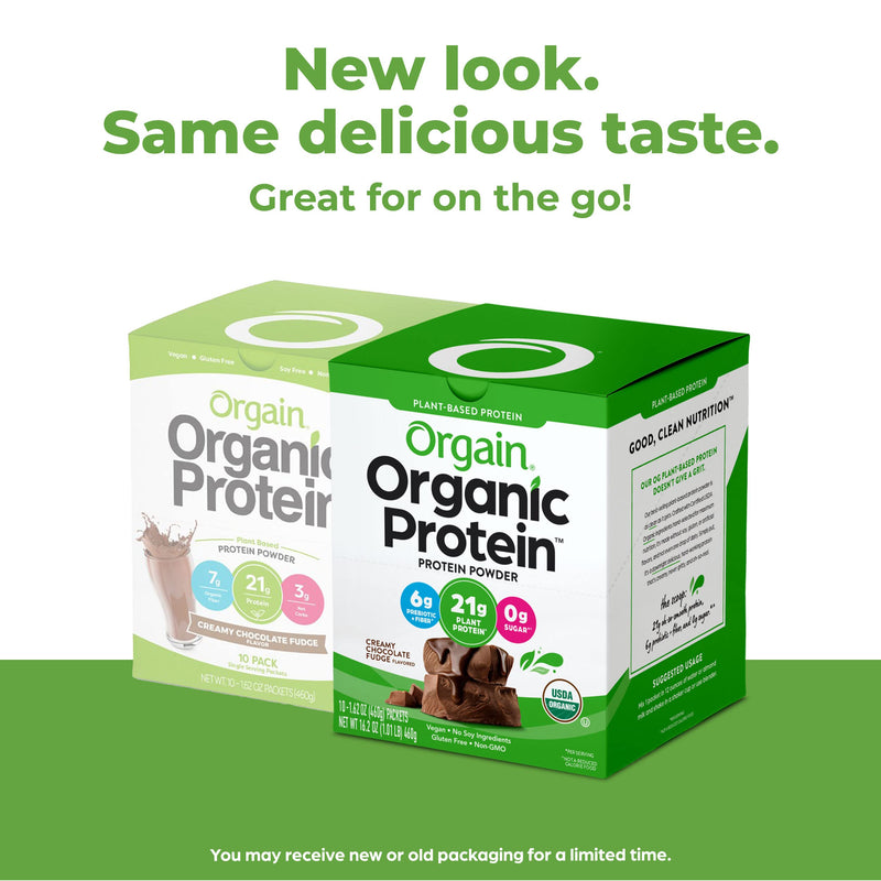 Orgain Organic Plant Based Protein Powder Travel Pack, Creamy Chocolate Fudge - 21g of Protein, 6g of Fiber, No Dairy, Gluten, Soy or Added Sugar, Non-GMO, 10 Count 10 Count Travel Pack Chocolate - NewNest Australia