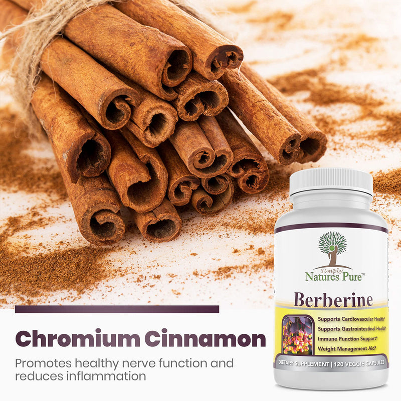 Premium Berberine HCl 500mg - 120 Capsules - Cardiovascular Gastrointestinal Immune Support - Chromium Cinnamon 120 Count (Pack of 1) - NewNest Australia