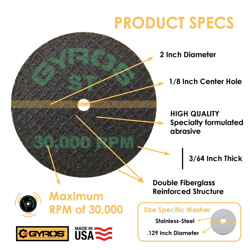 Gyros 2” Resin Cut-Off Wheels for Rotary Tools; 12 Double Fiberglass Reinforced Cutting Discs; Super-Tensile Materials like Titanium, Carbon; Dremel Cutting Tool Accessory; Made in USA 11-42002/12 ST-Super Tensile 2" ( 12 pcs ) - NewNest Australia