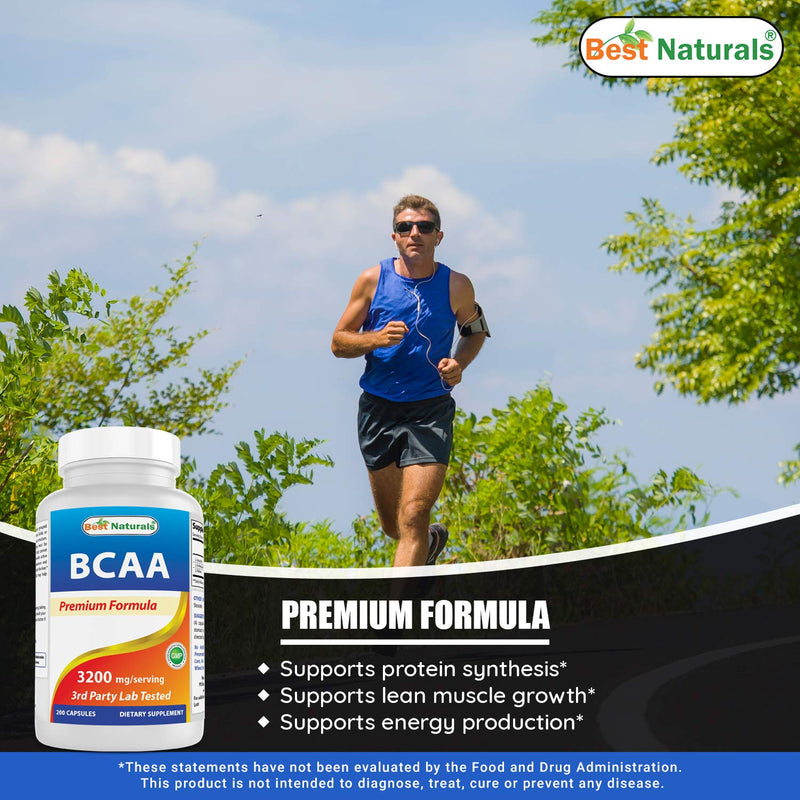 Best Naturals BCAA Branch Chain Amino Acid, 3200mg per Serving, 200 Capsules - Pharmaceutical Grade - 100% Pure Instantized Formula | Pre/Post Workout Bodybuilding Supplement | Boost Muscle Growth - NewNest Australia