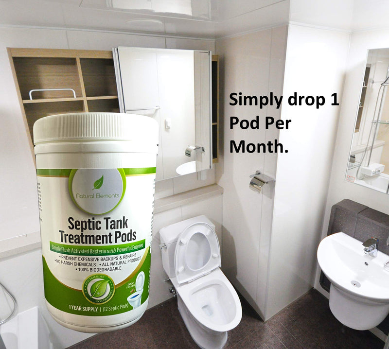 Natural Elements Septic Pods | 1 Year Supply | 12 Pods | Natural Bacteria and Enzymes | Prevent Backups and Maintain Tank Health - NewNest Australia