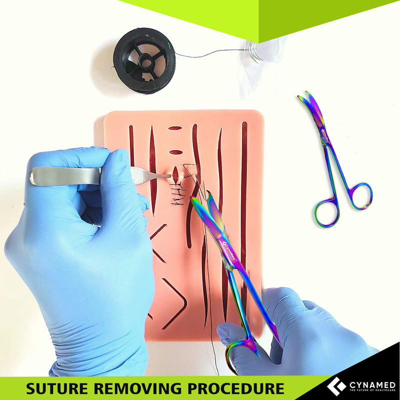 Cynamed Suture Stitch Scissors with Multicolor/Rainbow Titanium Coating - Premium Quality Instrument- Delicate Hook - Perfect for Suture Removal, First Aid, EMS Training and More (4.5 in. - Curved) Curved Hook - NewNest Australia