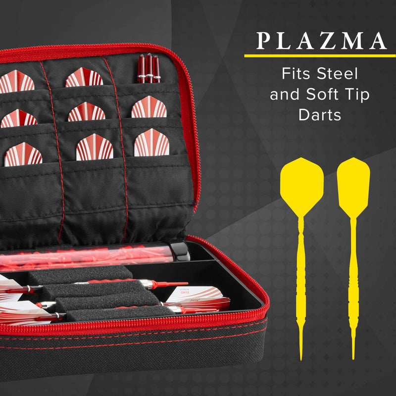 Casemaster Plazma Dart Case for Soft and Steel Tip Darts, Holds 3 Darts and Features Built-In Storage Tube and Pockets for Flights, Tips, Shafts, and Personal Items Ruby Trim - NewNest Australia