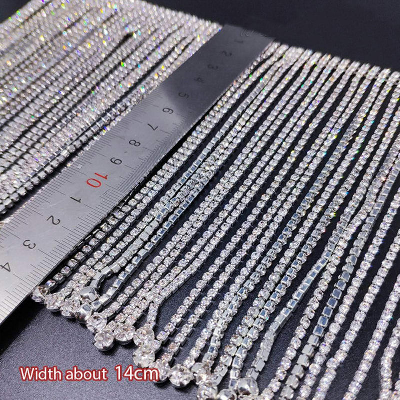 Dowarm 0.5 Yard Crystal Rhinestone Fringe Trim Silver Long Tassel Fringe Applique Trim Diamond White Crystal Chain Trim for Crafts Clothes Bridal Bouquet (Crystal Clear, Long Tassel) Crystal Clear - NewNest Australia